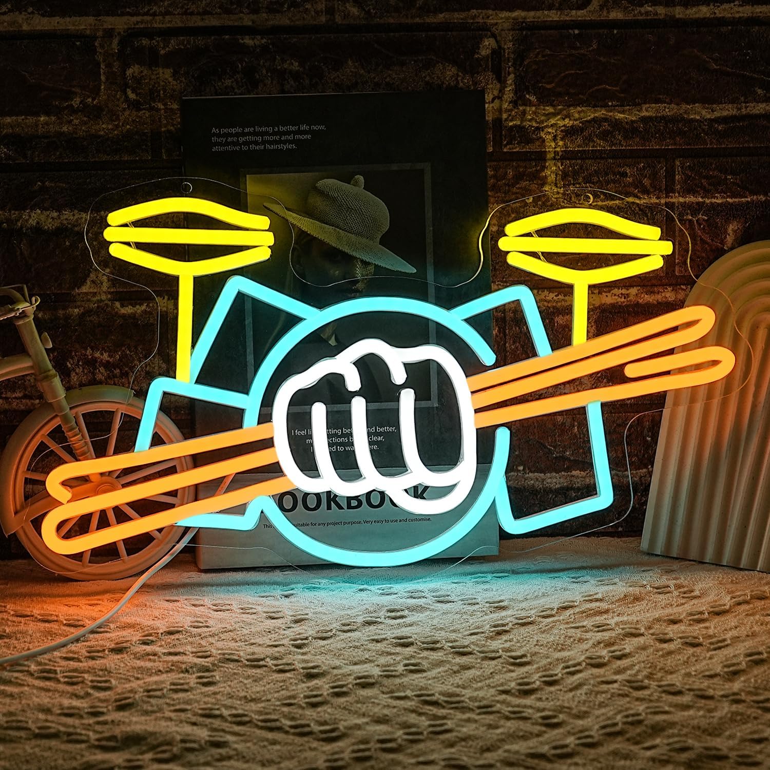 Musical Instrument Of - Неоновая вывеска «Барабанная установка» с USB-питанием,